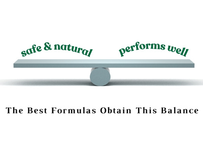 scale showing balance between using natural products and having a product that performs really well